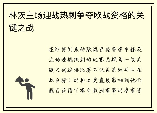 林茨主场迎战热刺争夺欧战资格的关键之战